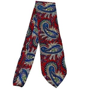 Christian Dior Monsieur Le Connaisseur Red & Blue Paisley Print Silk Tie